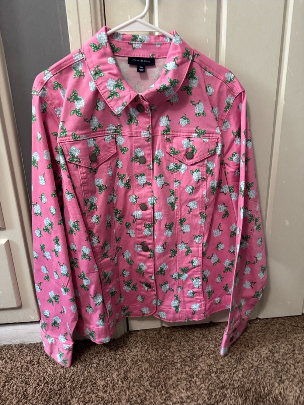 Charter Club Pink Floral Collared Button Jacket